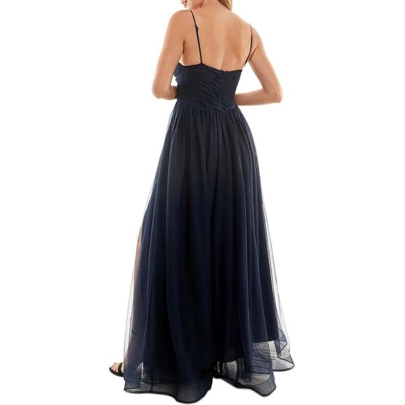 Speechless Women’s Mesh Padded Bust Evening Dress Size 0 Navy New - Picture 2 of 3